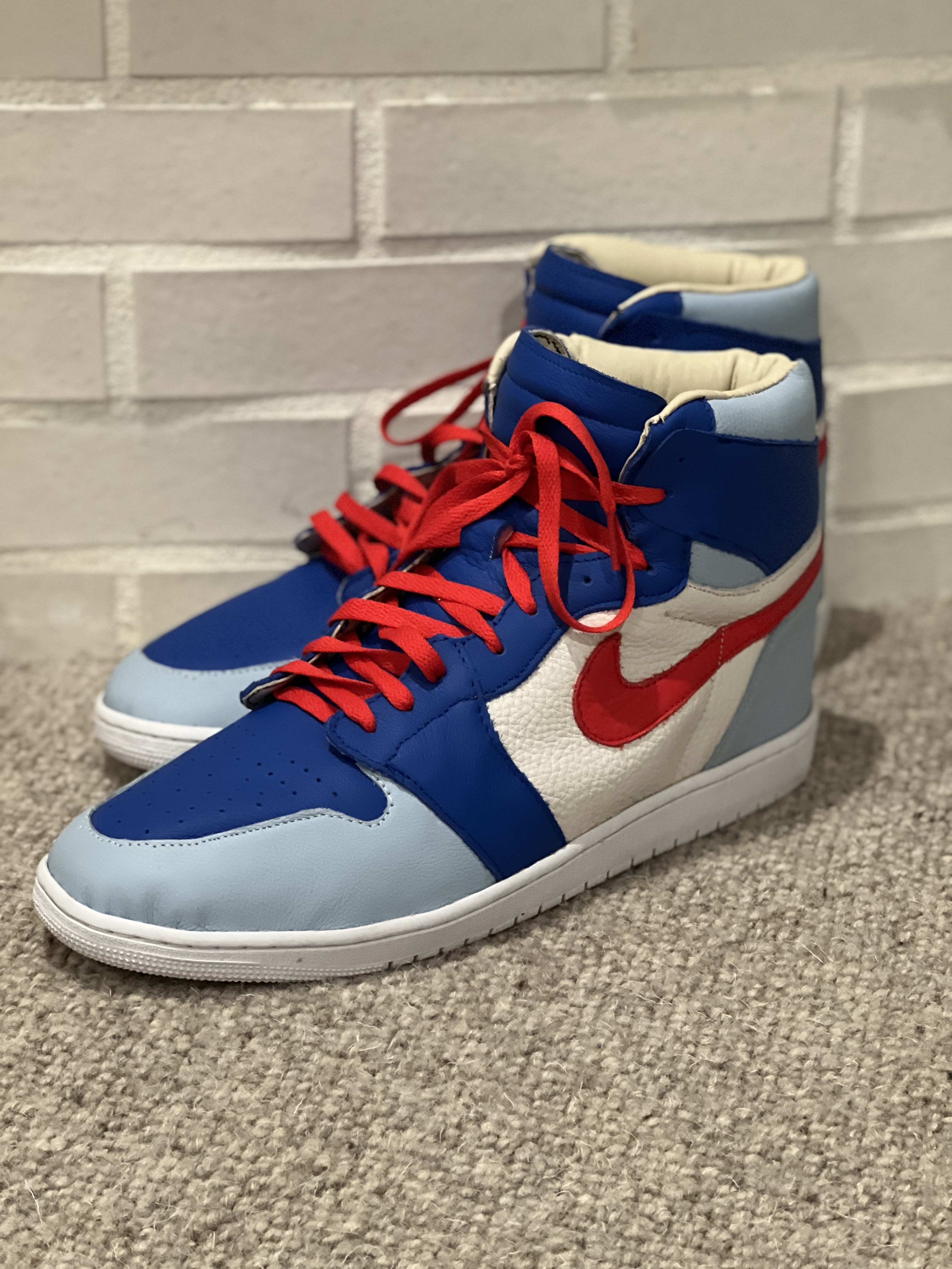 Pair of Completed Custom Air Jordans (Blue/Red)